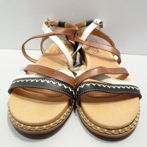 Pikolinos Leather Sandals Strappy Sz 38 Brown Ankle Cross Strap Stitching Boho